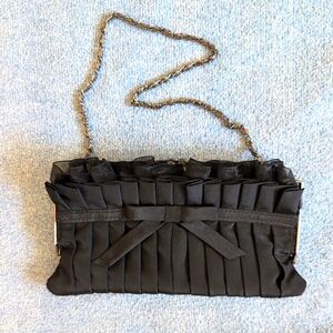 Nite Bags By Carlo Fellini Mini Satin Clutch Purse Chain Handle Bow Ruffles